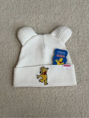 HARIBO White Ribbed Knit Beanie with Winter Bear Ears Kids Hat